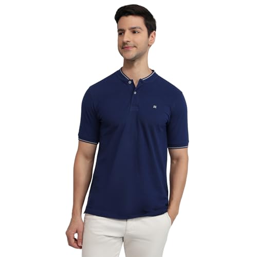 Image of Raymond Men Modern Fit Solid Pattern Pure Cotton Polo Neck Half Sleeve Casual T-Shirt