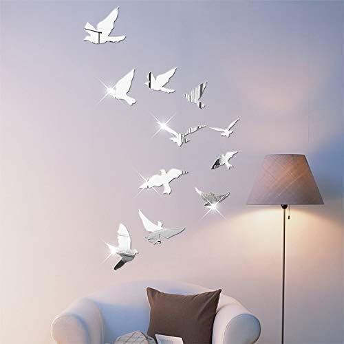 Miniatura 4 de HOYOYO - 11 pegatinas de pared acrílicas con pájaros voladores, 39.0in, 3D, acrílico, cristal plateado, espejo de gran tamaño, moderno, acrílico,