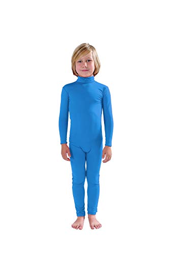 Full Bodysuit Kids Dancewear Without Gloves and Socks Solid Color Spandex Zentai Child Unitard (Small, Light Blue)