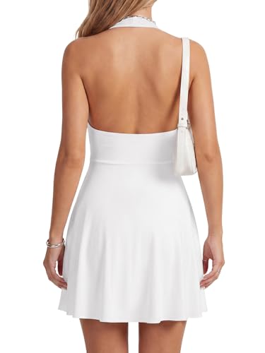 Image of LYANER Women's Halter V Neck Sleeveless Tie Knot Cutout Backless Y2k Mini Dress
