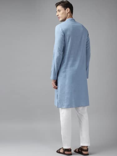 Image of See Designs Men Cotton Solid Straight Slub Effect Kurta with Pyjama