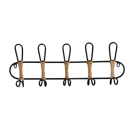 Romimex Perchero de Pared Negro Mimbre 61 x 21 x 8 cm