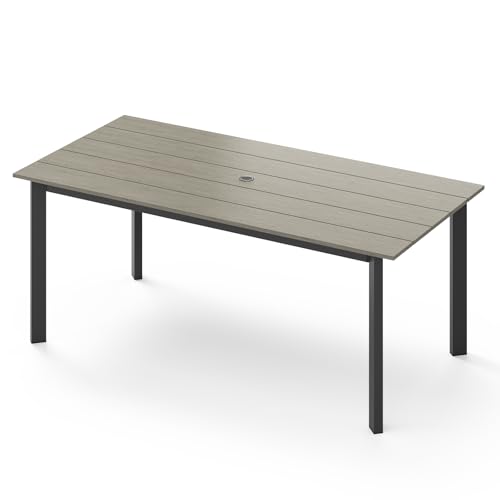 Image of 67 inch*32.3 inch*29.5 inch Patio Dining Table, Seamless Rectangle Aluminum + HDPS Outdoor Patio Dining Table with Umbrella Hole, Weather-Resistant for Lawn, Garden, Yard and Indoor Use (Gray)