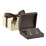ALLUREPACK Dome-Shape Leather Large Earring/Pendant/Neckless Box for Men & Women - Earring Box for Earrings, Studs, Necklace/Pendant - Jewelry Gift Box Cream Ribbed Outer Box & Matching Bow Ribbon