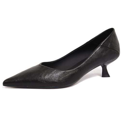 Women's Leather Kitten Heel Work Pumps Classic Pointed Toe Pointed Toe Low Heel Dress Shoes for Business Office Causal Dress