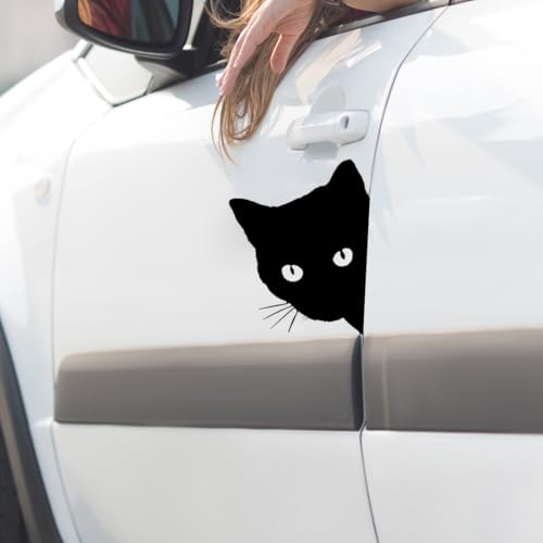 TQPUWT Autoaufkleber Lustige Katze, 3 Stück, Schwarz, Wasserdichte PVC, Cartoon, Katze, Metall, Kunststoff, Glas, Outdoor, Einmalgebrauch, Wand