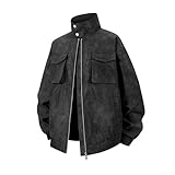 Stand Collar Zippered Jackets for Men:Fashion Lightweight Long Sleeve Flight Coats with Pockets Hiking Outdoor(Black,Medium)
