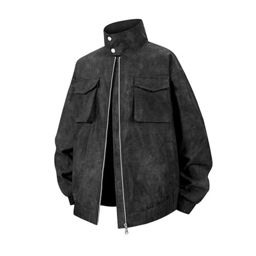 Stand Collar Zippered Jackets for Men:Fashion Lightweight Long Sleeve Flight Coats with Pockets Hiking Outdoor(Black,Medium)