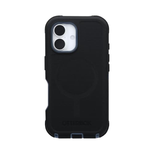 Image of OtterBox iPhone 16 (Only) - Defender Series MagSafe Case - Black Denim (Black & Blue) - Built-in Magnets - Screenless - Rugged & Durable - with Port Protection