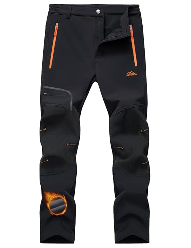 MAGCOMSEN Snow Pants Men Ski Winter Hiking Waterproof Insulated Fleece Lined Snowboarding Pants Cold Weather Black 32