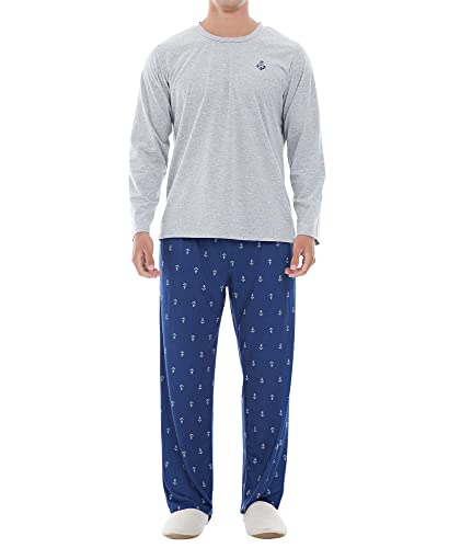 Image of Yoimira Mens Soft Pajama Set Short /Long Sleeve 2 Piece PJs with Pockets | Men's short /long sleeve pajama set, soft 2 piece PJs with pockets for sleepwear, loungewear, relaxing at home and nightwear