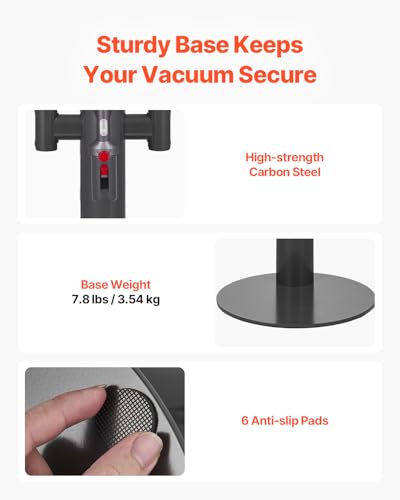 Image of VEVOR Vacuum Stand, Compatible With Dyson V7 V8 V10 V11 V12 V15 SV10 SV12 SV14 SV18 SV21 Upright Vacuum Cleaners & Accessories, Stable Vacuum Stand Holder with 3 Clips and Adjustable Height