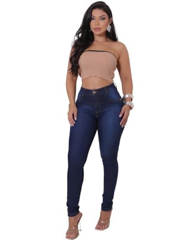 Calça Jeans Skinny Feminina Gaven Confortável Modeladora Cintura Alta Composição Premium em Algodão e Elastano (BR, Cintura, 46, Slim, Regular, Padrão, Azul Médio)