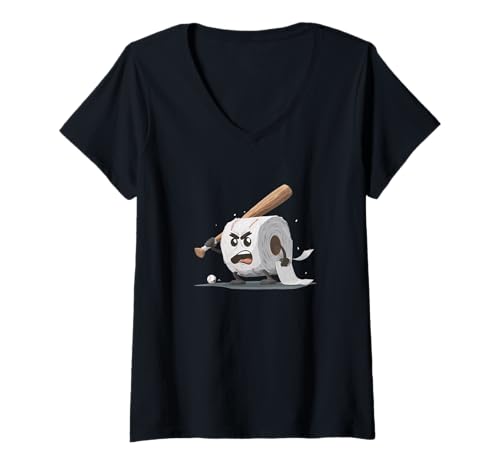 Mujer Increíble Papel higiénico para los Amantes del baño y el béisbol Camiseta Cuello V
