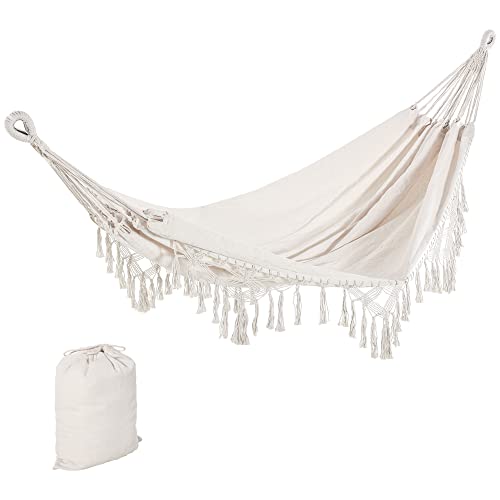 Outsunny Hamac de Voyage Portable Style bohème Chic Toile de hamac dim. totales 2,88L x 1,5l m Coton Polyester Beige