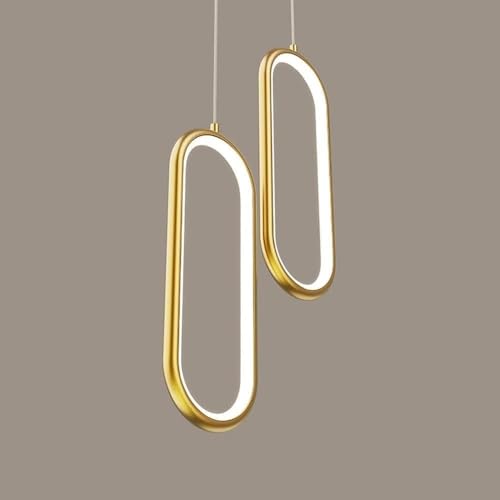 Suspension de plafond haut de gamme lustre LED cercles noirs et finitions cuivre - 7