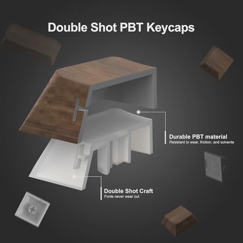 Image of dagaladoo Brown Keyboard keycaps,Double Shot PBT keycaps | Shine Through Keycaps dye-sub,Side Print,Cherry Profile keycaps for Mechanical Keyboard,Walnut Textures