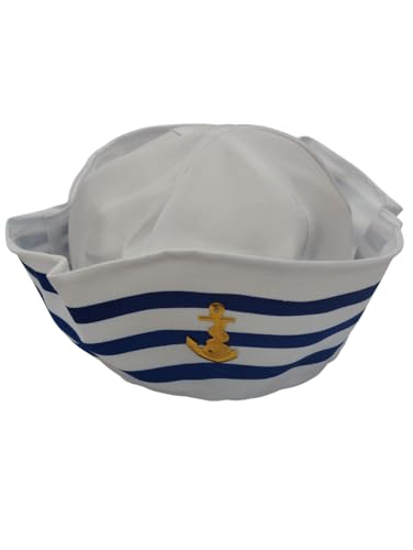 Image of BookMyCostume Kids Sailor Cap Captain Marine Cap Fancy Dress Costume Accessory Free Size Blue /White