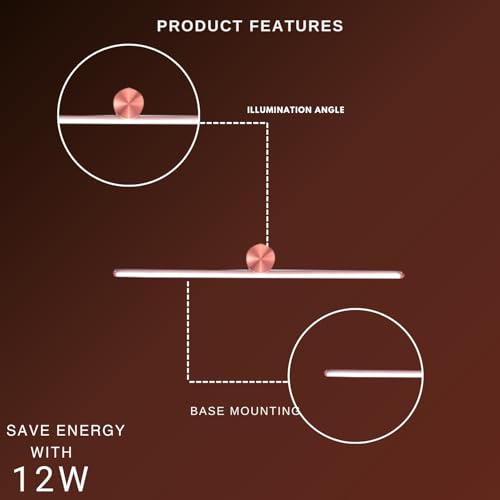 Image of One94Store LED Mirror Picture Wall Light 12W (50 cm) with 3 Color Modes (Cool, Warm, Natural White) - Modern Vanity Light in Rose Gold Finish, Mount Wall Lighting for Bathroom, Bedroom - Pack of 1