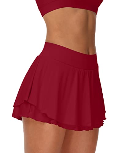 Image of UrKeuf Women's Athletic Tennis Skirts with Pockets 13in Ruffle Golf Running Workout Ice Silk Flowy Skorts with Sports Shorts