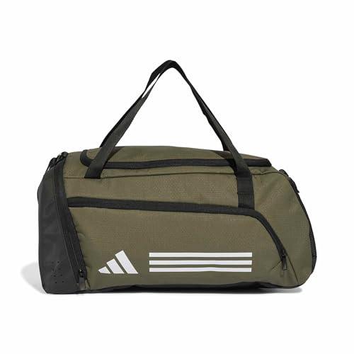 Adidas Mixte Essentials 3-Stripes Duffel Bag, Olive strata/White, S