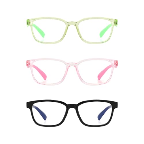 DHSBGWSX 3 Stück Kinderbrille, Anti-Blaulicht-Brille, modische Kinderbrille, Anti-Augenermüdungsbrille, Strahlenschutzbrille zum Lernen oder Spielen (Rosa, Grün, Schwarz)