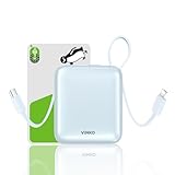 VINKO モバイルバッテリー 10000mAh 大容量 軽量 小型-スマホバッテリー 急速充電 Lightning type-c ケーブル内蔵 -携帯充電器 PD 22.5W 3台同時充電 スマホ 持ち運び iPhone 16 / 15 Android iPad 各種機器対応 コンパクト&軽量 機内持ち込み可能 旅行/出張/アウトドア/停電対策/防災 PSE認証済 (水色)