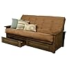 Kodiak furniture washington queen size futon frame with storage drawers wood futon frame with mattress included in suede peat color  urban country home decor