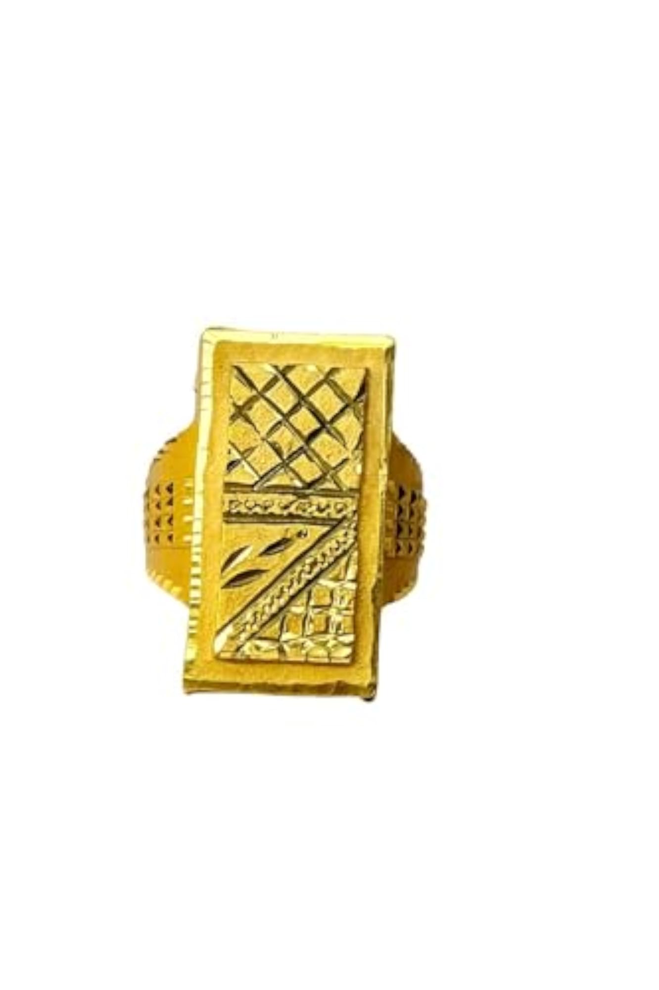 Men's Gold Plated Rectangular Signet Ring, Geometric Design