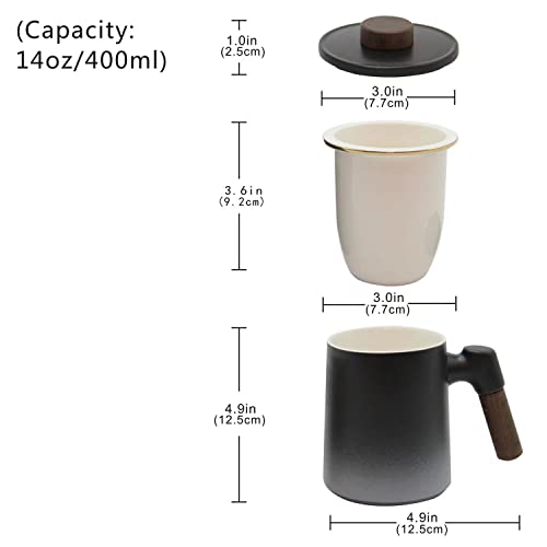 Joyvio Tea Cup With Infuser And Lid, 14 Oz Ceramic Loose Leaf Tea Mug With Wooden Handle Black-White #TOP2