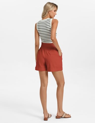 GRACE KARIN Women High Waisted Shorts 2026 Summer Linen Shorts with Pockets Dressy Casual Red-Orange M — view 4