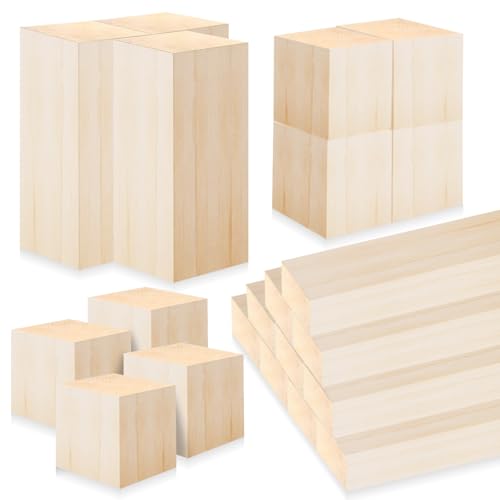 GOEDCH Legno di tiglio per intaglio: 15 blocchi di legno di tiglio, set di legno intagliato a mano, blocchi di legno naturale per lavori artigianali