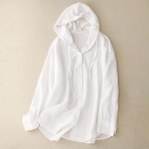 Cotton Linen Hoodie Women Sun Protection Swimsuit Beach Coverups Lightweight Long Sleeve Hooded Button Down Shirts2
