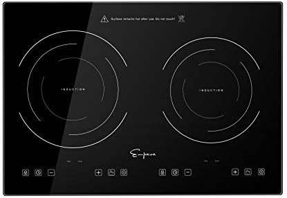 Empava 20.5" Double Elements Electric Stove 1800W Induction Cooktop with Two Separate Heating Zones, Timer, 9 Temperature and Power Levels, Kids Safety Lock, Touch Sensor Control Black