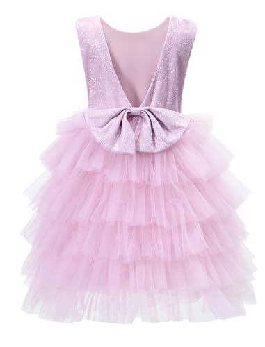 Tutu.kk Girls Tutu Dress Sequin Sleeveless Bow-Knot Tiered Layered Tulle Wedding Party Dresses
