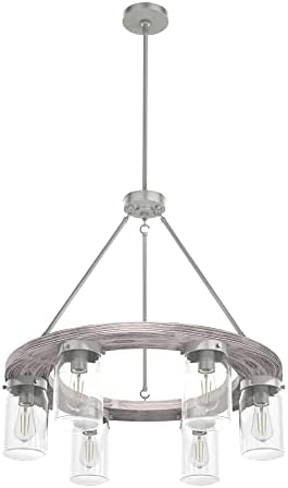 Hunter - Devon Park 6-light Brushed Nickel, Large Chandelier, Dimmable, Rustic Style, Wagon Wheel Shaped, for Bedrooms, Kitchens, Dining, Living Rooms - 19211