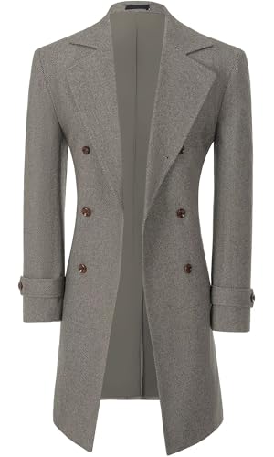 Image of Mens Casual Blazer Coats Wool Blend Men Trench Coat Jacket Double Breasted Classic Warm Men's Sport Coats