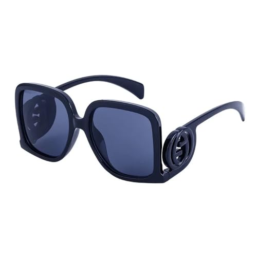 Lunettes de soleil surdimensionnées carrées pour femme en plastique noir