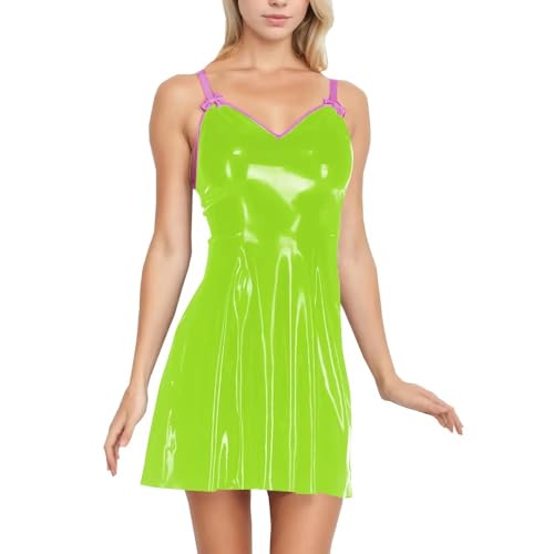 Robe slim en cuir PVC à bretelles spaghetti pour soirée