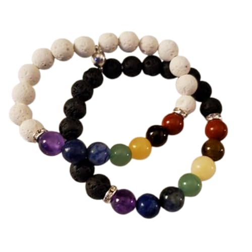 Bracelets couples distance en pierres 7 chakras et lave pour offrir