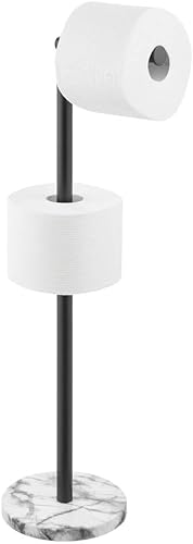 mDesign Soporte moderno de acero para papel higiénico, soporte dispensador de papel higiénico para organización de almacenamiento de baño, capacidad