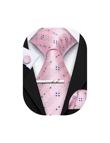 Image of YOHOWA Men Plaid /Striped Ties Set Silk Business Wedding Formal Fashion Necktie and Pocket Square Cufflinks Set