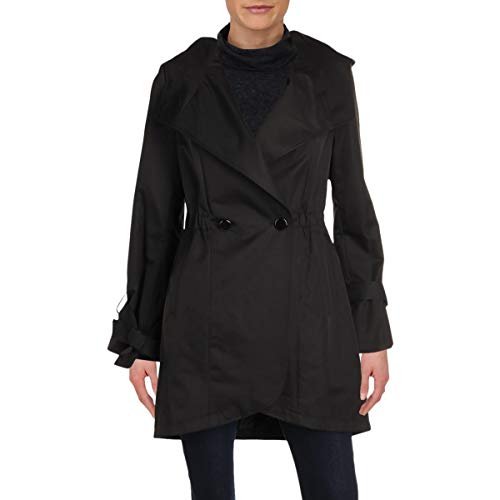 French Connection Womens Tulip Hem Double Breasted Trench Coat Black XS