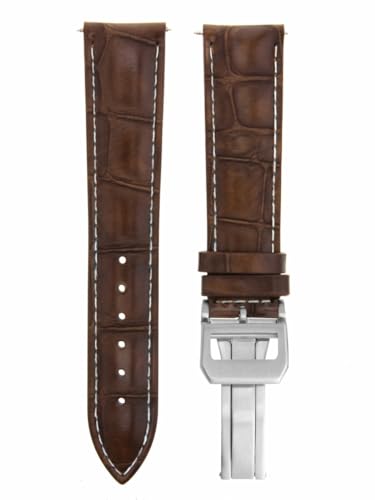 Ewatchparts 21mm Leather Watch Band Strap Watch Clasp Compatible With IWC Pilot Portuguese Light Brown With White Stitching