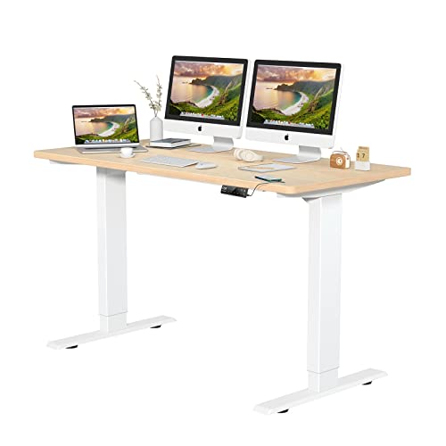 MAIDeSITe Escritorio Eléctrico de pie Doble Motor Mesa Regulable Altura con Tablero 120x60cm, 4 Alturas de Memoria Teclado Inteligente,para Oficina en Casa Doble Motor|Blanco+Arce Cover
