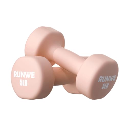 RUNWE Dumbbells Set of 2 - Cast Iron Pink Dumbbell 5 LB Weights Set of 2, Hand Weights Set Exercise & Fitness Dumbbell Free Weights for Child, Women, Men by RUNWE - Used condition - US$17.41