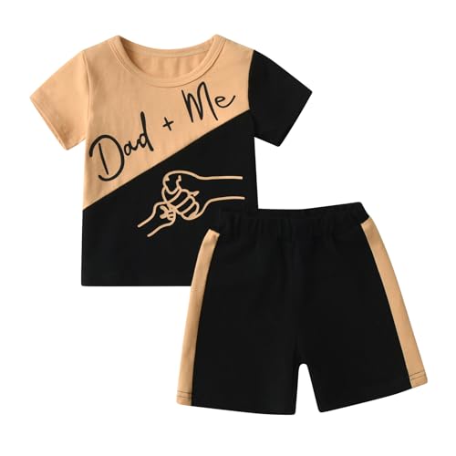 Image of Eghunooy Toddler Baby Boy Clothes Summer Short Sleeve Letter Print Patchwork T-Shirt Shorts Outfit Set