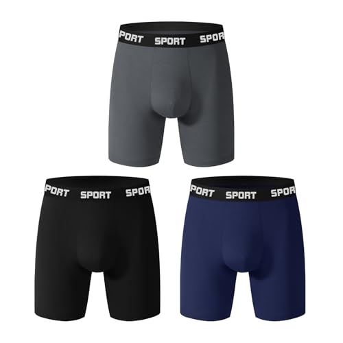 3 Pairs Mens Underwear Boxer Briefs for Men Pack Long Leg Men's Boxer Briefs Moisture-Wicking Mens Briefs Underwear Multipack