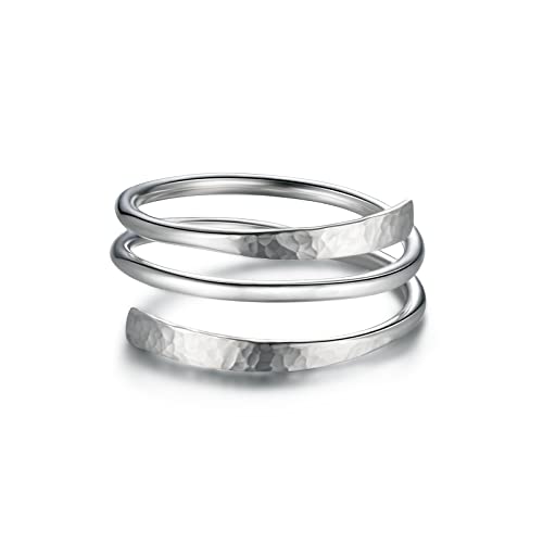 Sterling Silver Ring, LUKRAY Hammered Wire Wrap Ring, Adjustable Personalized Ring for Women, Handmade Thumb Name Ring form 3-13.5 (8)