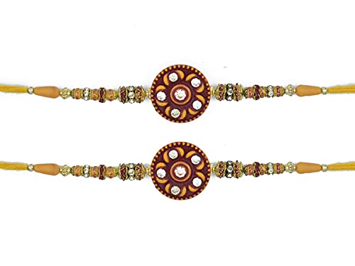 STORE INDYA Set of 2 Raksha Bandhan Rakhi for Brother with Greeting Card | Scented Chandan Rakhi | Threaded Rakhi for Bhaiya | Indian Rakhi | Diamond Rakhi
